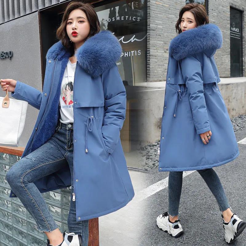 Winter Women's Cotton Jacket Coat Mid-length Pie To Overcome with Fur Collar Fashion Winter Down Jacket Plus Velvet Jacket