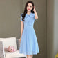 Women's Summer Skirt V-Neck Sweet Solid Color Tie Bow A-Line Dress