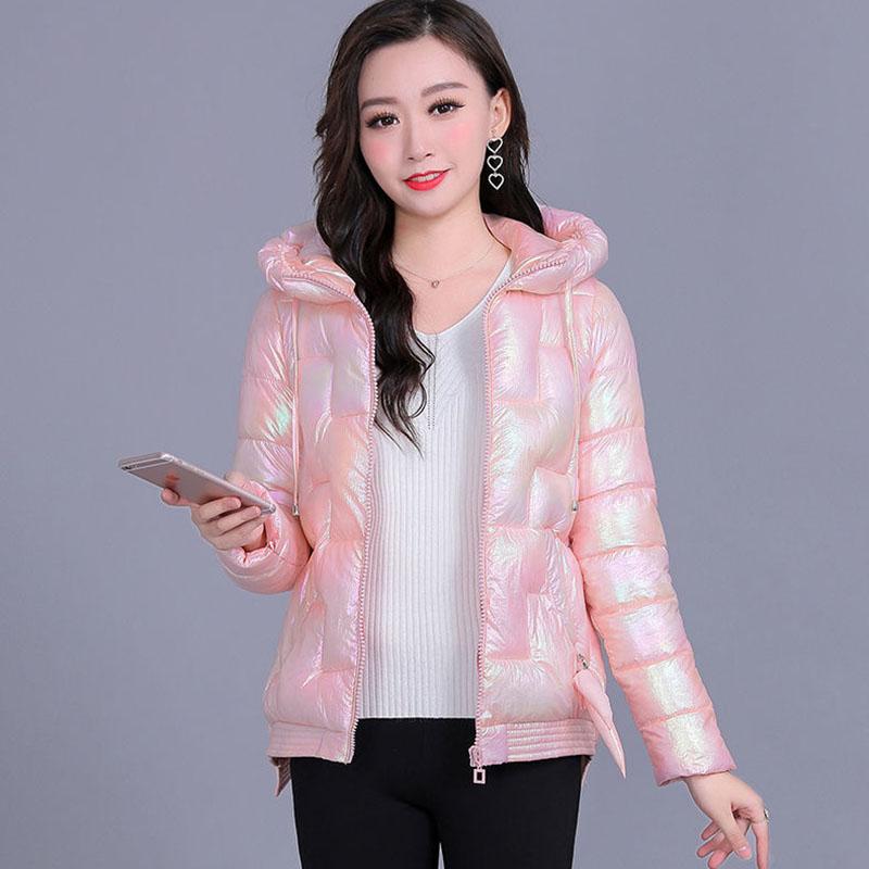 Winter Women Short Glossy Parkas Casual Female Thicken Warm Hooded  Coat Windproof and Rainproof Shiny Light weight Jackets