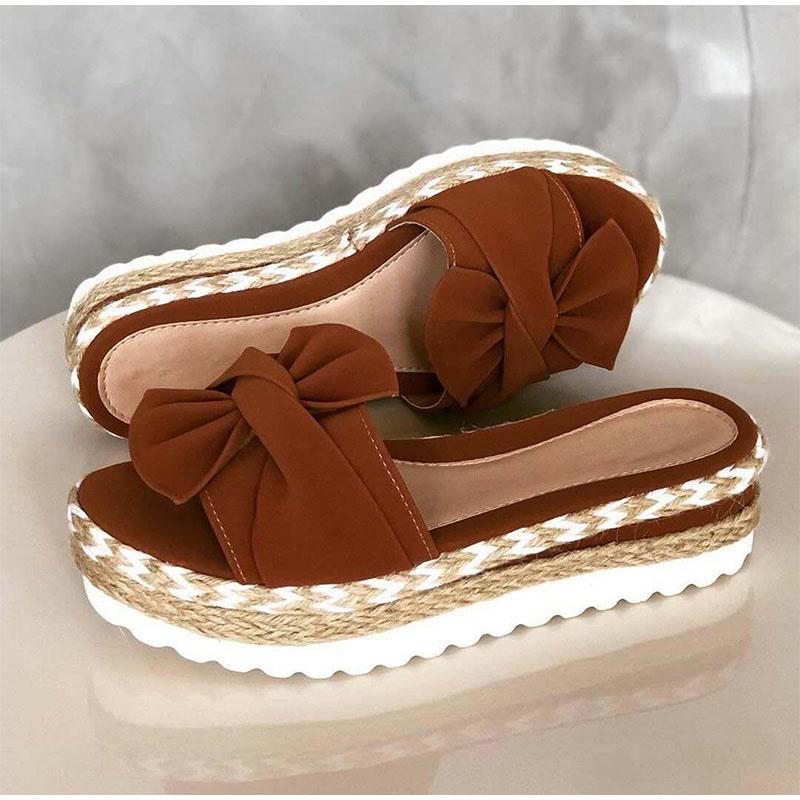 Slippers Women Slides Summer Bow Summer Sandals Bow -Knot Slippers With Thick Soles Platform Female Floral Beach Shoes