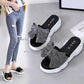 Size 35-40 Summer Women All-match Bow Slippers Outdoor Pearl High Heels Sandals Bohemian Beach Wear-resistant Non-slip Slippers Wedge Platform Sandals