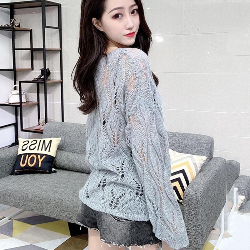 Hollow Women's Sweater Sexy Net Shirt Loose Lazy Wind Bottoming Shirt Ripped Knit Sweater Women's Sunscreen Shirt Sexy Perspective Dress