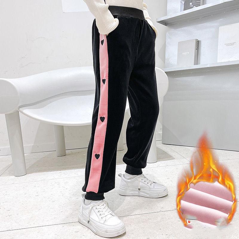Girls' Pants 2021 Autumn Winter Plus Velvet Thick Casual Pants Big Children's Sports Pants Wear One Velvet To Keep Warm