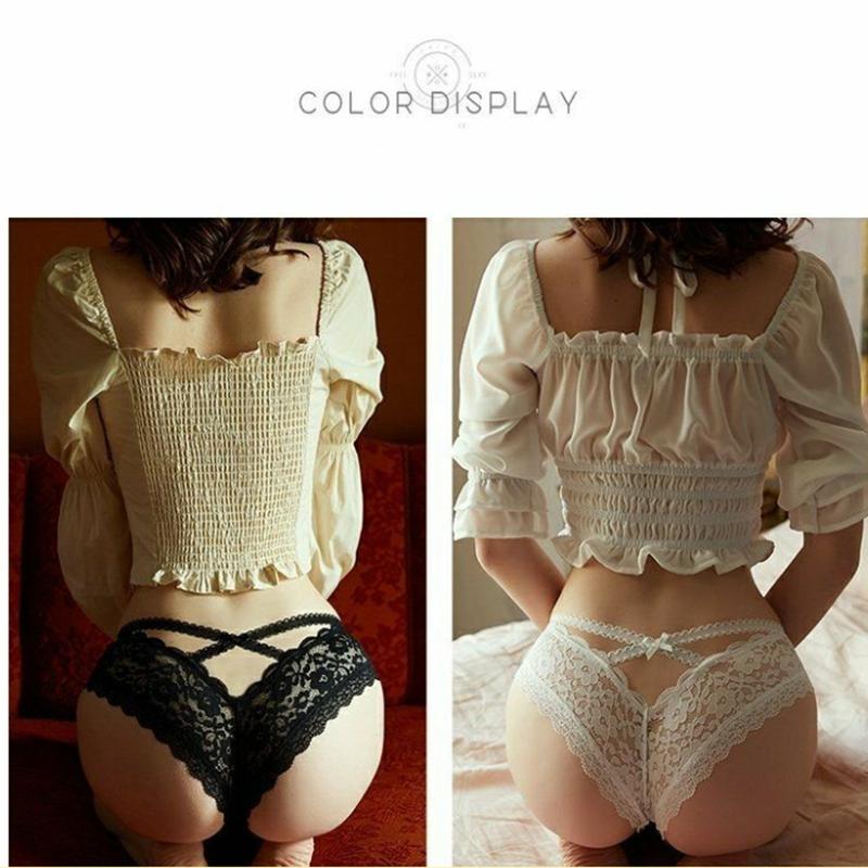 Lace Women's Underwear Cross Bow Tie Low Waist Hip Lifting and Hollow Out Half Hip Briefs