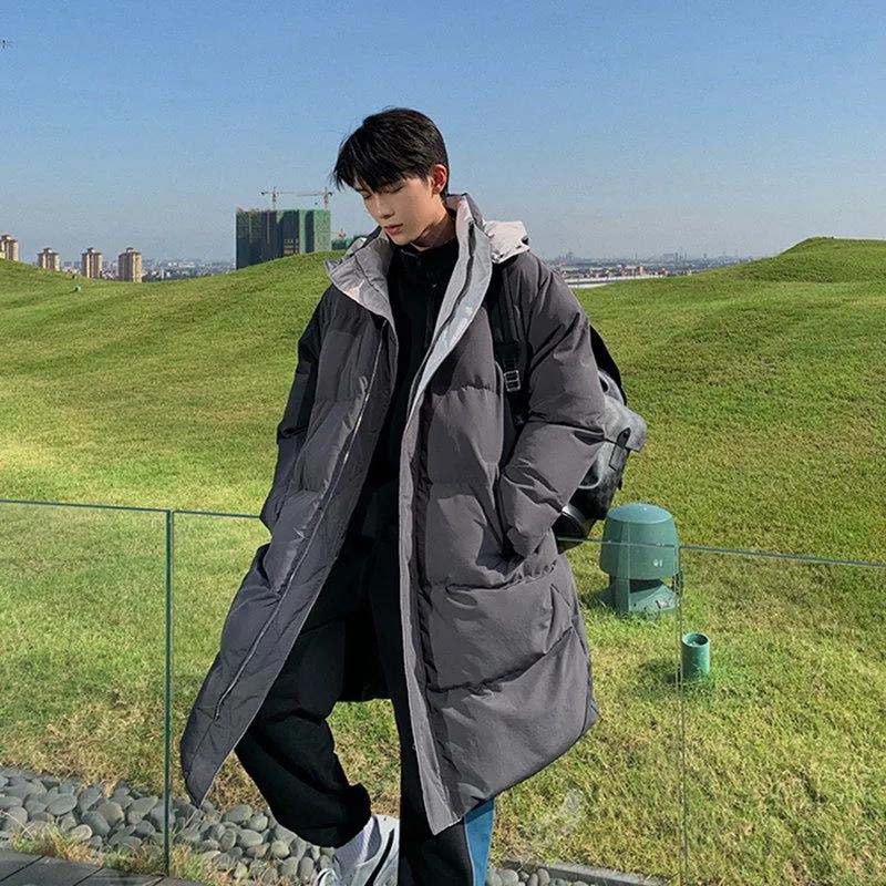 Cotton Jacket Men's Mid-length Loose and Thick Warm Padded Jacket Trend Casual All-match Hooded Down Jacket