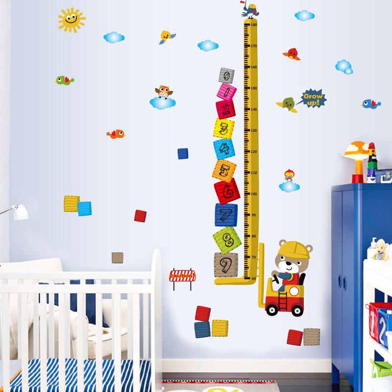 [Wall sticker ]Animal Bulldozer Children Height Stickers Nursery Boy Room Kids Bedroom Wall Decals D