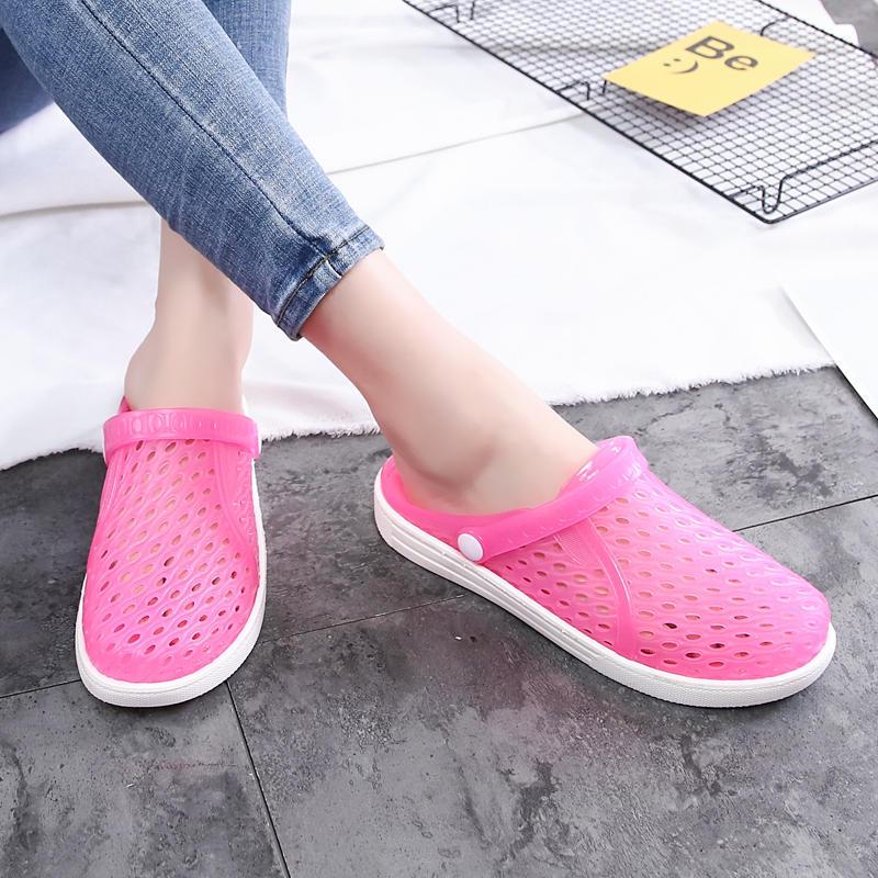 Hole Shoes Female Korean Students Wear Crystal Beach Baotou Half Drag Non-slip Flat Bottom Sandals and Slippers Male XL 45
