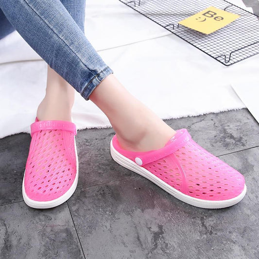 Hole Shoes Female Korean Students Wear Crystal Beach Baotou Half Drag Non-slip Flat Bottom Sandals and Slippers Male XL 45