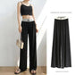 Ladies Ice Silk Wide Leg Casual Pants Summer Thin High Waist Straight Loose Thin Large Size Black Cool Stretch Pants