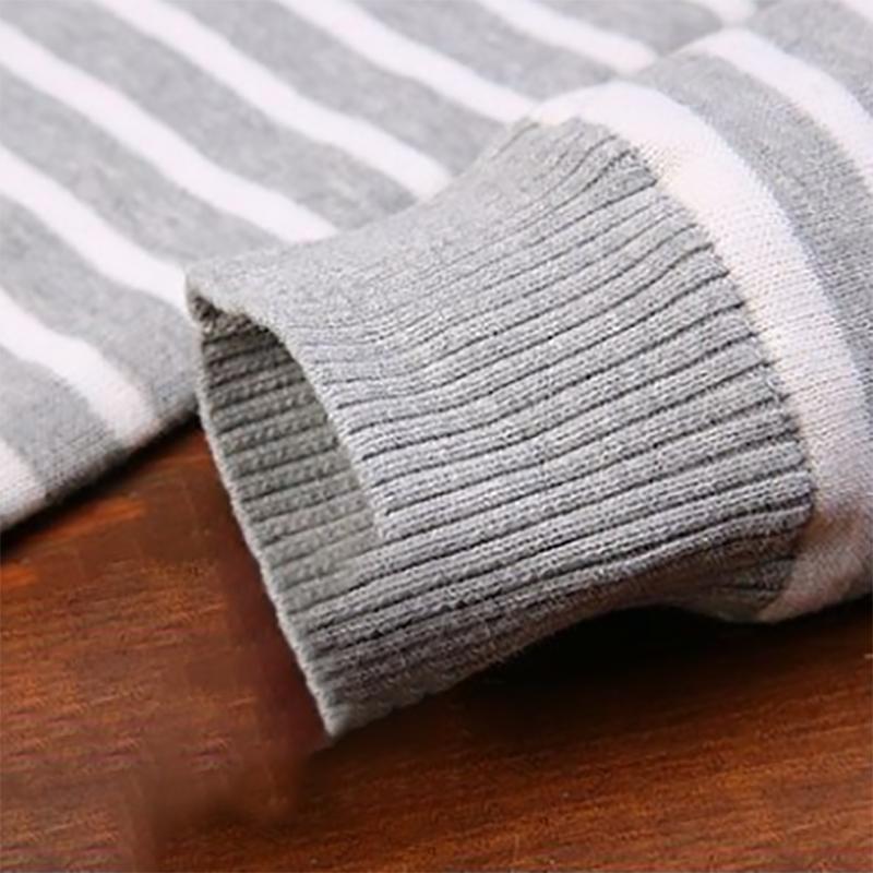 Mens Sweater Pure Cotton Striped Bottoming Sweater Long-sleeved Sweatshirts Plus Velvet Thickening To Keep Warm Autumn