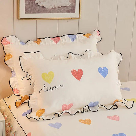 Princess Wind A Pair of Pillowcases Korean Version Cute Lace Pillow Core Cover Cotton Soft Bedding