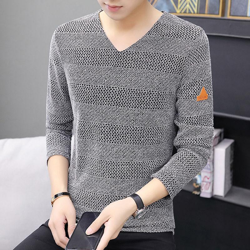 Long-sleeved T-shirt Men's Autumn and Winter Warm and Comfortable Tops Plus Size Men's V-neck Bottoming Shirt Men