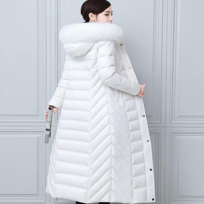 Down Cotton Jacket Winter Fashion Shiny Hooded Jacket Thicken Warm Long Over-the-knee Cotton Jacket Women