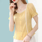 Women's Summer Square Neck Top Loose Chiffon Puff Sleeves