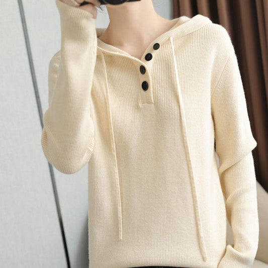 Autumn and Winter Wool Hooded Sweater Pullover Long-sleeved Loose Top Solid Color Casual Women's Jacket