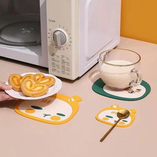 4pcs Cartoon Silicone Dining Table Placemat Coaster Kitchen Accessories Cup Mat Bar Mug Cartoon Animal Drink Pads
