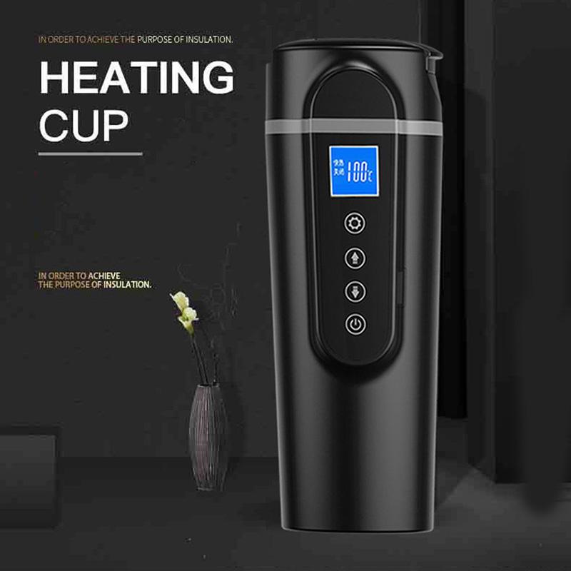 2 Pcs LCD Display Car Electric Heating Cup Stainless Steel Water Cup Temperature Control Kettle