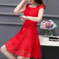 WTEMPO Summer Long Dress Female Short-sleeved Lace Skirt Sexy Waist Was Thin Large Size Skirt