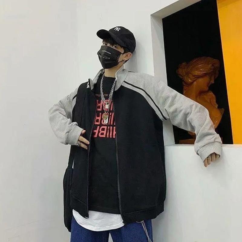 Spring and Autumn Jacket Men's Zipper Men's Thin Coat Loose Large Size Korean Version Long-sleeved Sweater Loose Spring and Autumn Top