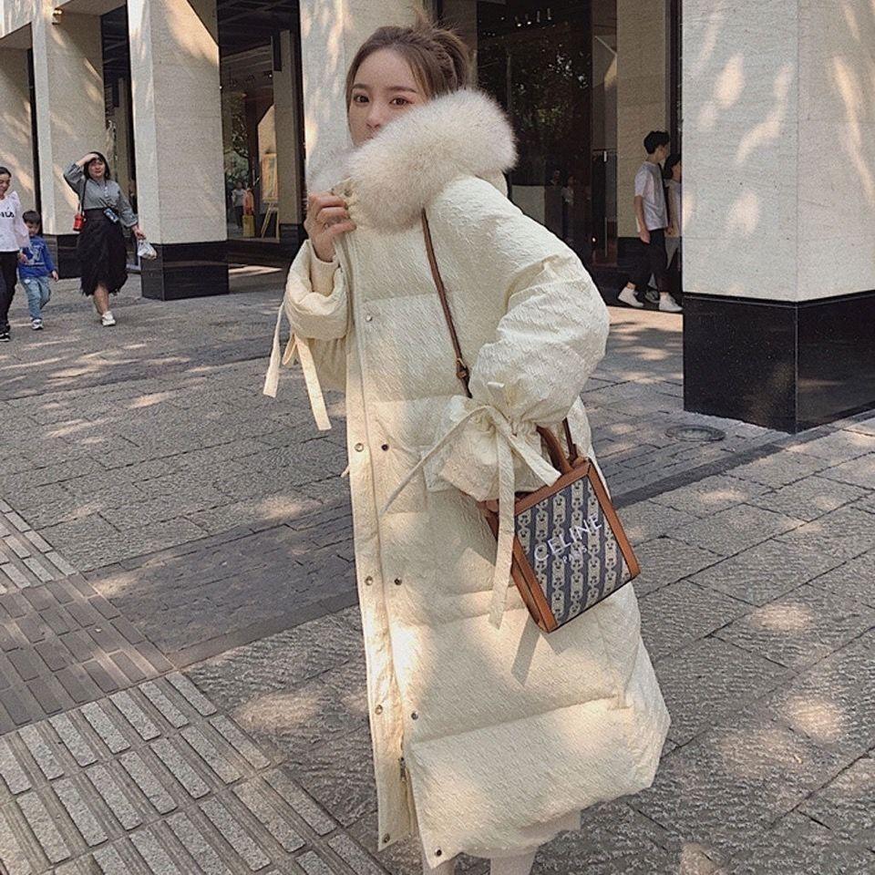 Fluffy Big Fur Collar Hooded White Cotton Jacket Women's Winter Clothes Loose Mid-length Padded Jacket Padded Down Padded Jacket Winter Padded Jacket