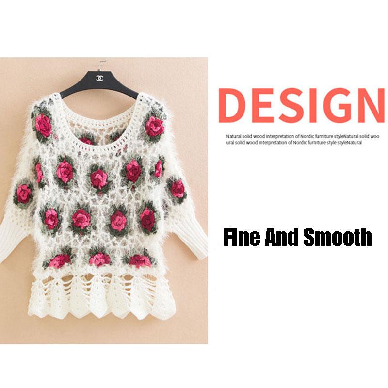 Fall/winter Women Crocheted Knit Jumper Short Pullover Batwing Sweater  Round Neck Mohair Sweater Outwear