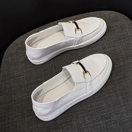 Spring and Autumn Loafers Women's Leather Soft Leather White Shoes Soft Sole Large Size Women's Shoes