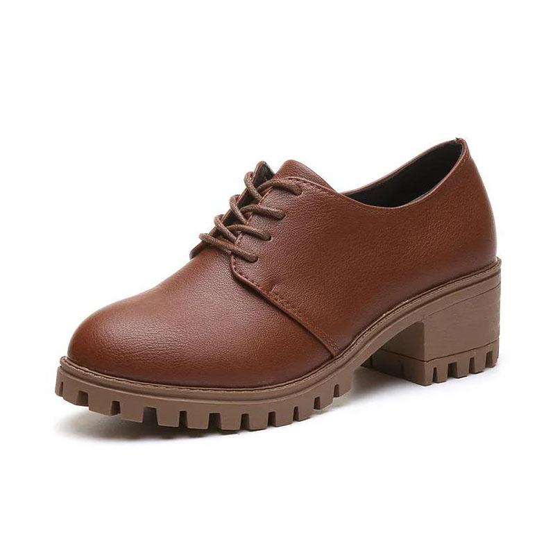 Women's Shoes Spring and Autumn Soft Leather Shoes Large Size All-match Medium Thick Heel Single Leather Shoes