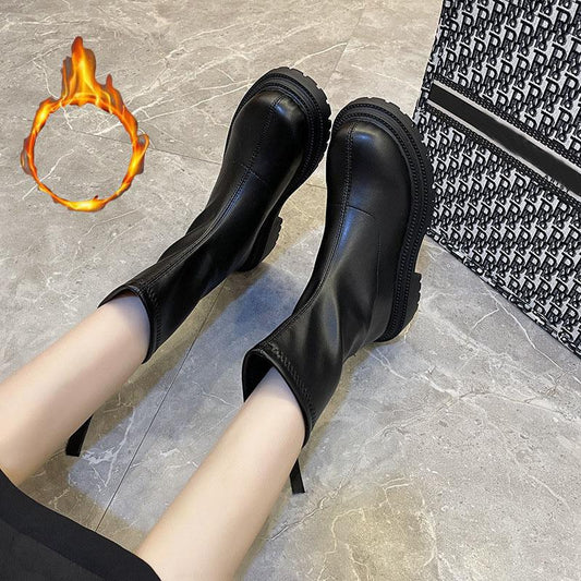 Chelsea Boots Martin Boots Woman Autumn and Winter British Style Boots Korean Snow Boots Plus Velvet Warm Winter Boots Waterproof Shoes