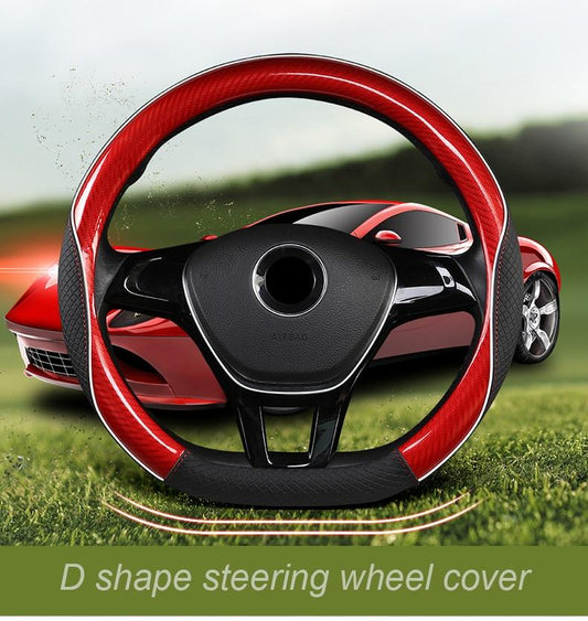 D Shape Car Steering Wheel Cover Leather Carbon Fiber Car Steering Wheel Protect Cover
