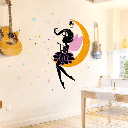 Elf on the moon children's room kindergarten classroom wall decoration wall stickers dancing girl