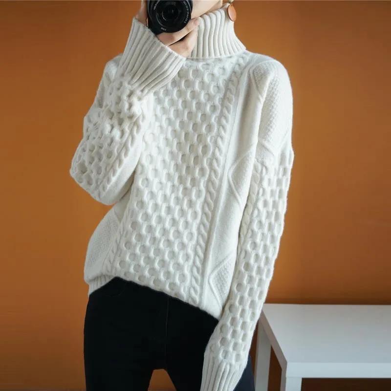 Autumn Winter Sweater Thick Turtleneck Solid Blouse Knitted Bottoming Shirt Women's Loose Tops Pullover