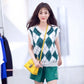 College Style Loose Vest All-match Diamond Check Sweater Splicing Color Sleeveless Fashion Sweater