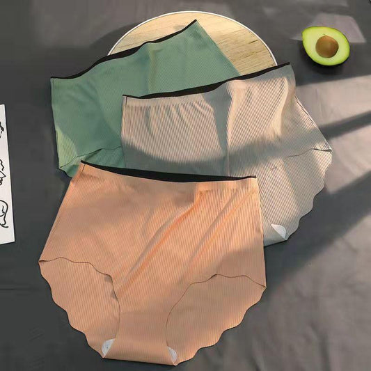3PCS Ladies Ice Silk Seamless High Waist Panties Cotton Inner Crotch Antibacterial Student Girls Sexy Adult Large Size Briefs