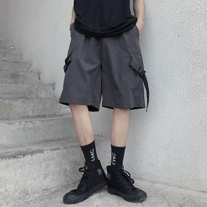 Men's Summer Breathable Thin Five-point Pants Korean Ins Retro Pocket Overalls Wide-leg Loose Sports Casual Shorts
