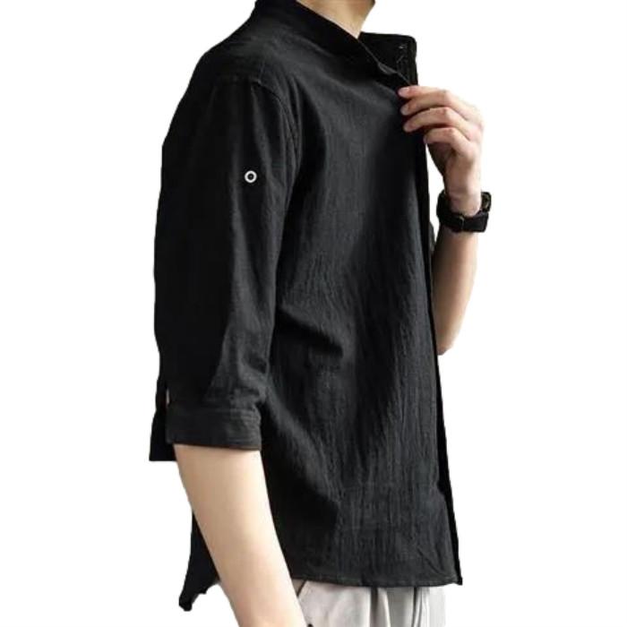 Linen Shirt Men's Summer Short-sleeved White Shirt Loose Cotton and Linen Half-sleeved Shirt for Men