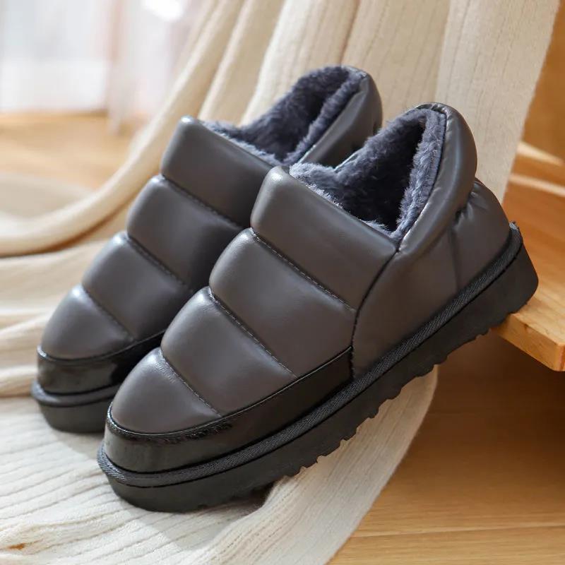 Winter Non-slip and Waterproof Cotton Shoes Thick-soled Plush Couple Warm Flat Shoes