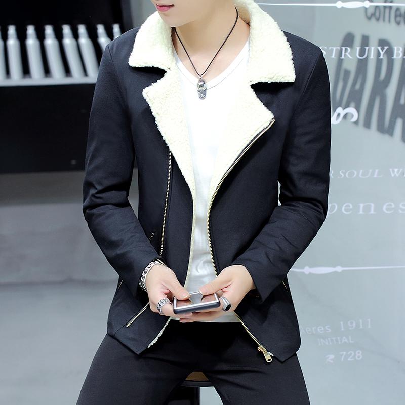 Men's Cotton Jacket Winter Thickening Plus Velvet Fashion Trend Casual Lamb Wool Slim Men's Jacket