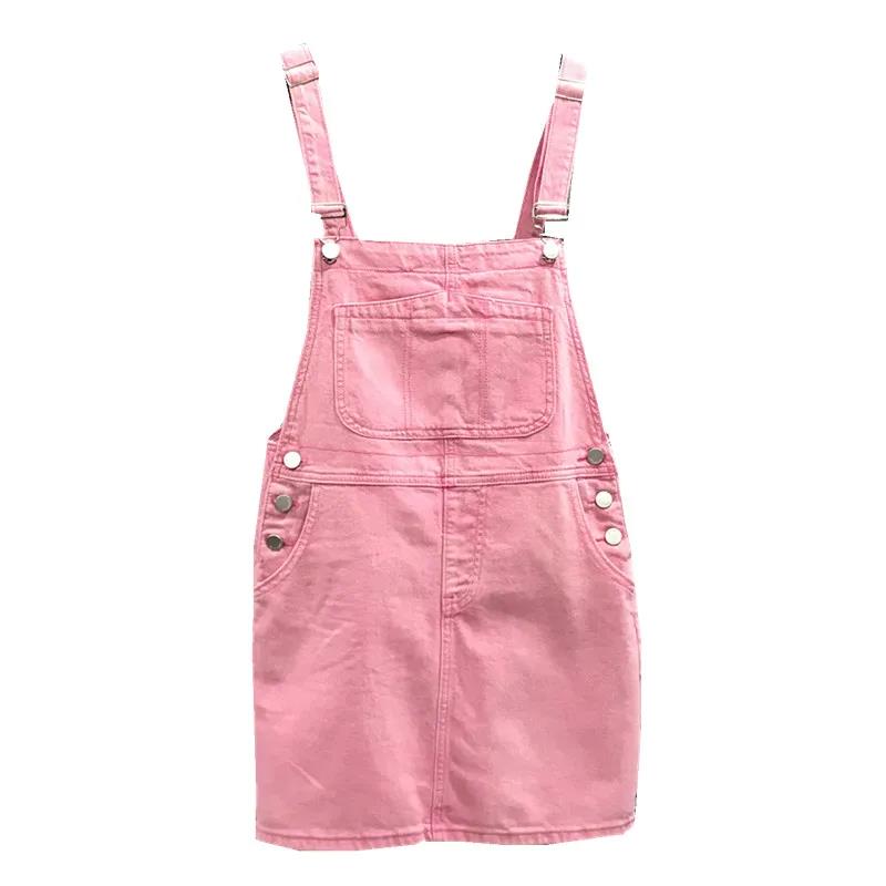 Korean Version of The Denim Short Skirt Female Spring and Summer Age Reduction Is Thin and Small Can Be Salt Can Be Sweet Sling Pink Dress