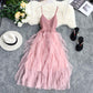Lace Party Dress Ruffles Knitting Patchwork Women Strap Dress Mesh Backless V-neck Dress