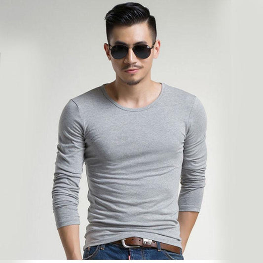 Long-sleeved T-shirt Men's Winter Warm and Comfortable with A Solid Color Bottoming Shirt Slim Thin Section