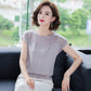Knitted Short-sleeved Black T-shirt Women's Summer Thin Middle-aged Large Size Loose