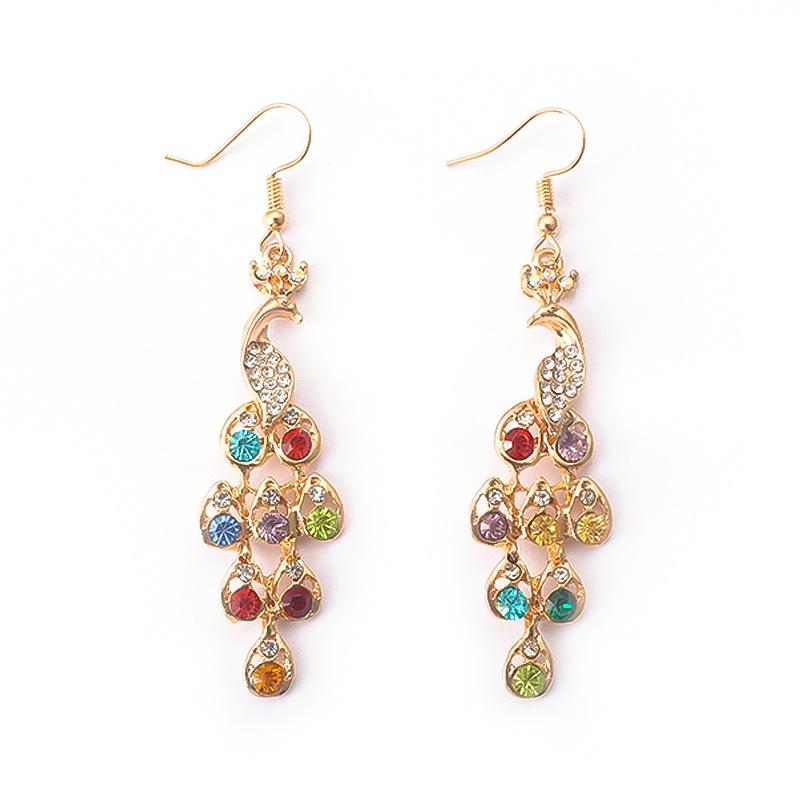 Bohemian Earrings Jewelry Female Exquisite Retro Multi-color Diamond Peacock Earrings