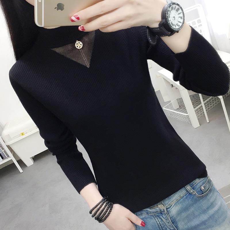 Pofulove Women Half Turtleneck Sweater Bottoming Shirt Long Sleeve Autumn Winter Pullover Slim Tight