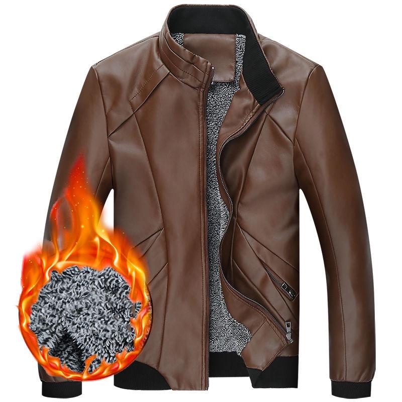 Plus size trendy leather jacket coat men's autumn and winter leather clothes men's plus velvet