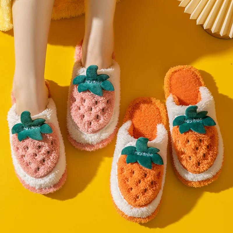 Cotton Slippers for Men and Women Autumn and Winter Home Couples Indoor Warm Cartoon Plush Slippers
