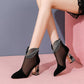 Leather High-heeled Net Boots Women Spring and Summer Pointed Thick Heel Rhinestone Sandals Women's Breathable Mesh Sandals