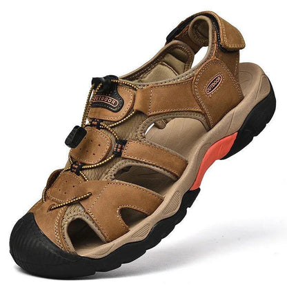 Leather Sandals Men's Summer Non-slip Hollow Outdoor Breathable Casual Beach Shoes
