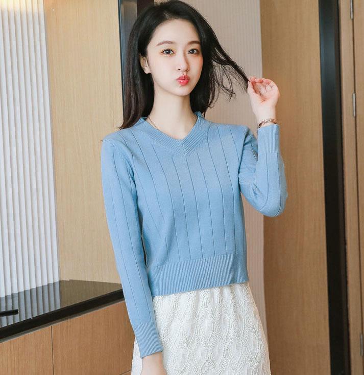 Small Short Knit Bottoming Shirt Women's Slim Fit Inner Pullover V-neck Sweater