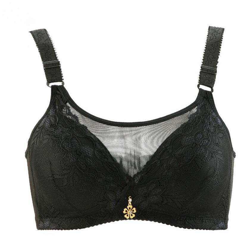Large Size Non-wireless Underwear Sexy Lace Thin Section Gathered Adjustable Anti-glare Bra Women's Bra Metal Pendant Sexy and Cute