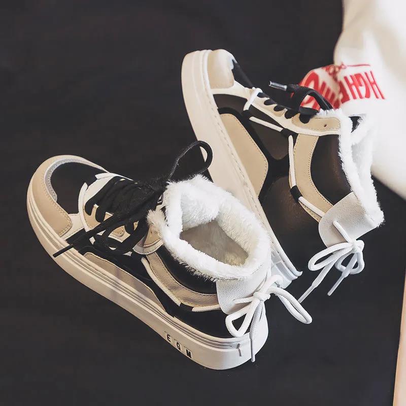 Winter High-top Plus Velvet Keep Warm and Comfortable White Shoes for Women All-match Sports and Leisure Cotton Shoes Sneakers